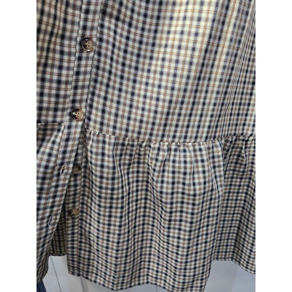 Qed London Brown Plaid Tiered Dress Size 12 | Button Front Prairie Cottagecore - Picture 16 of 16